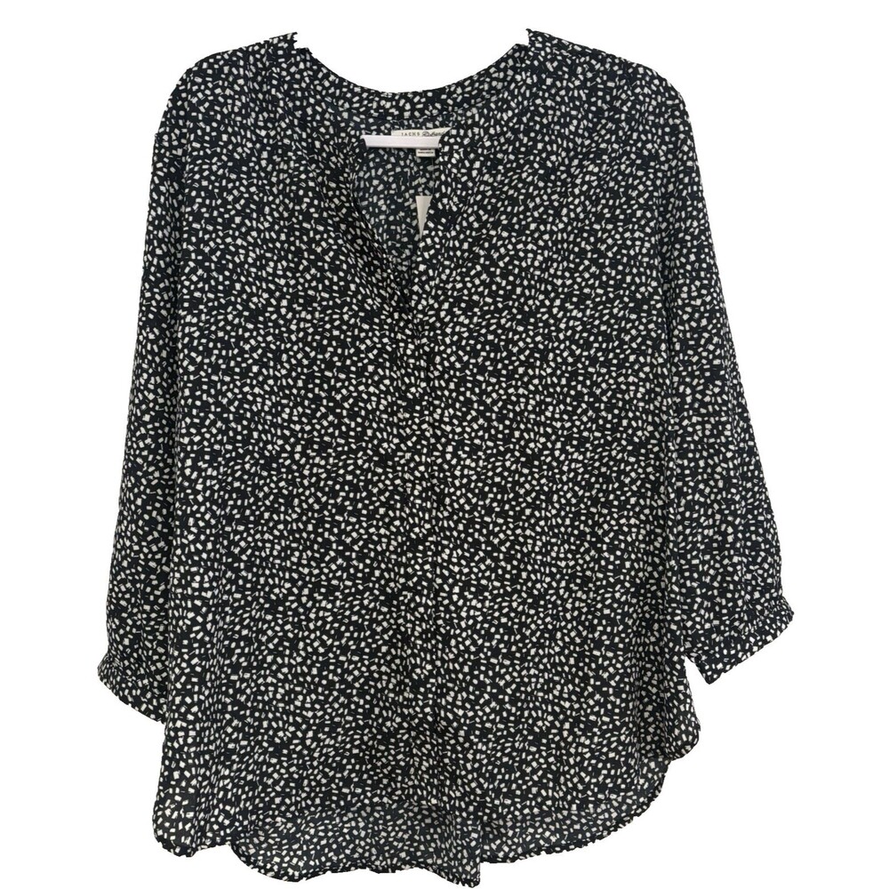 Jachs Girlfriend Shirt Womens Large Button Up Black White Print Oversized NWT